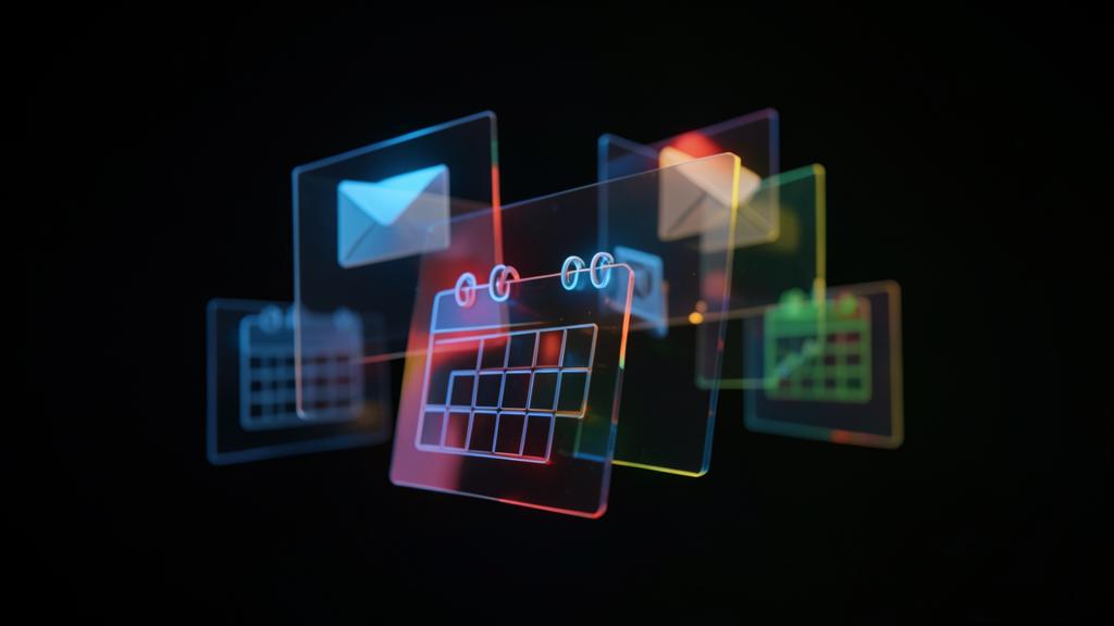 Glowing mail and calendar panels representing the Google Workspace connector