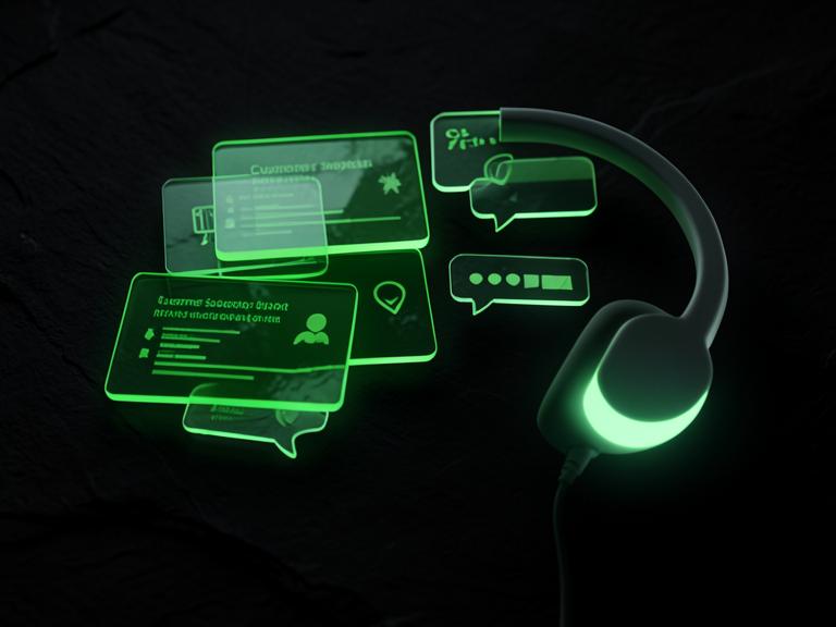 Glowing support tickets and headset representing the Zendesk connector